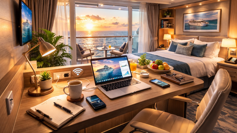 làm việc trong cabin du thuyền